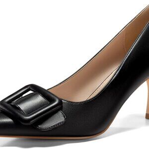 Women's Pointed Toe Pumps Leather 3 Inch Kitten Heel Wedding Party Shoes
